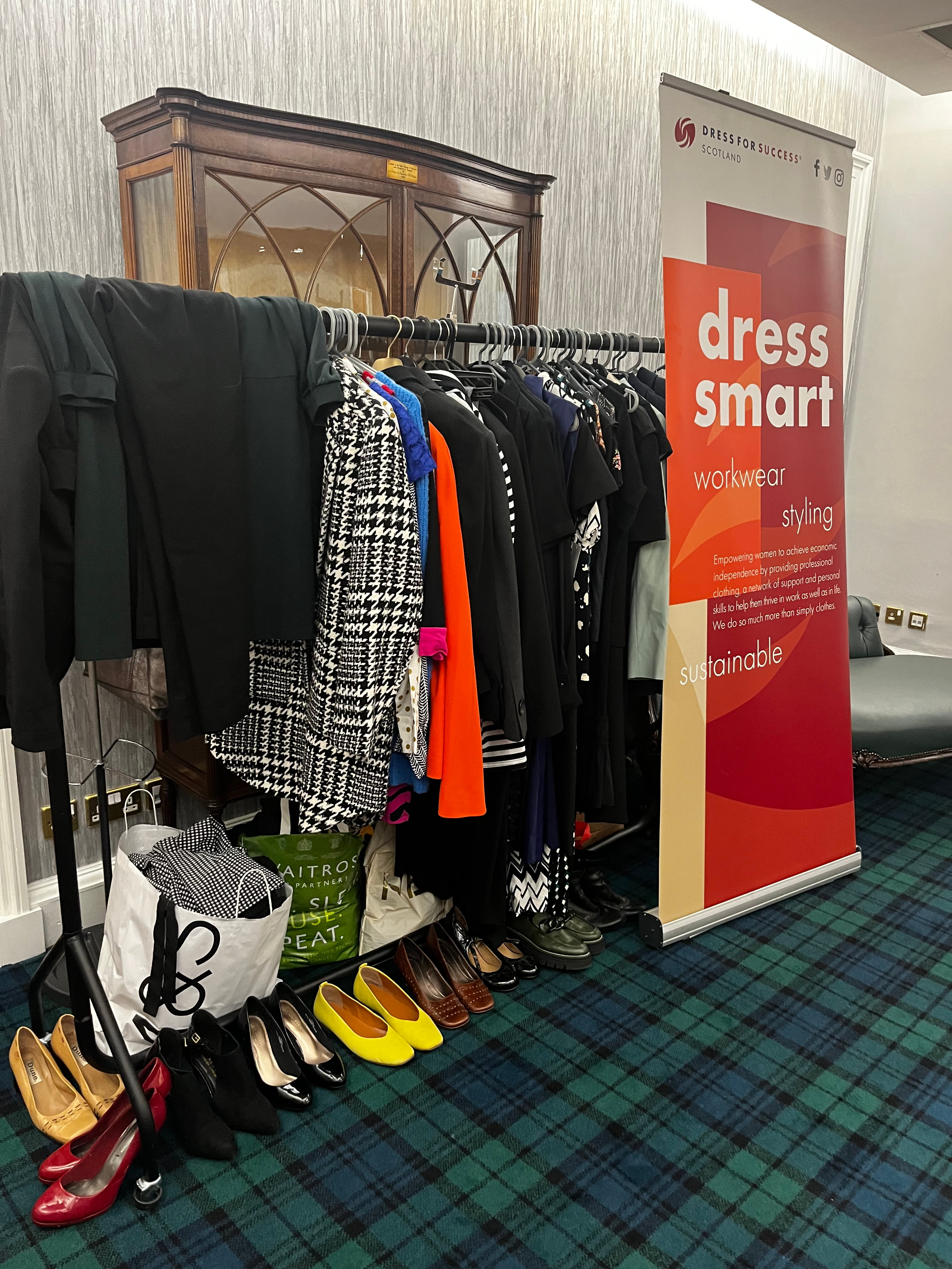 Donations from suit drive in cloakroom 